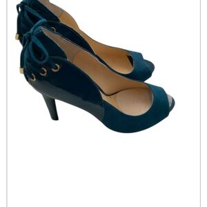 Guess Teal Lace-Up Peep-Toe Heels